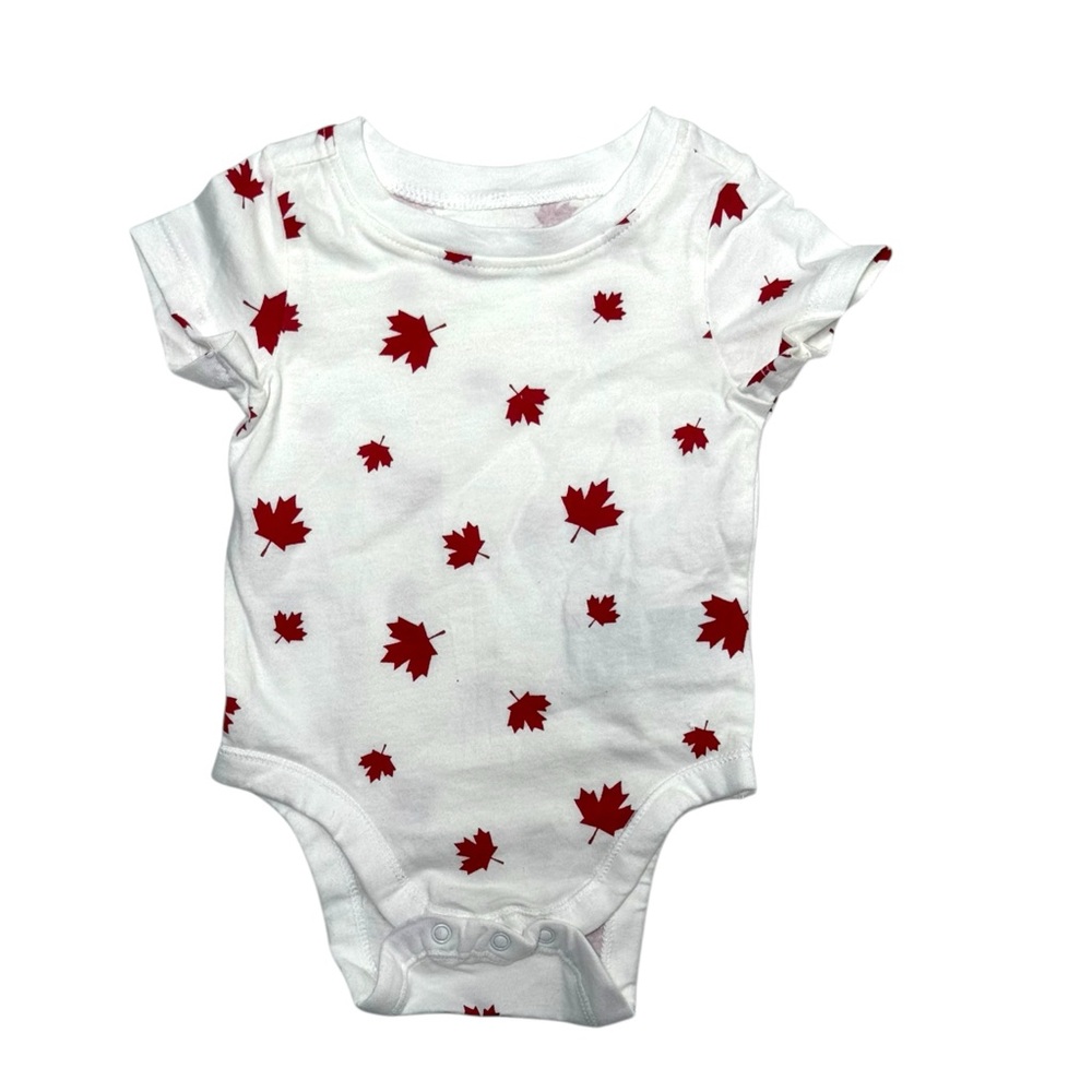 Old Navy White Baby One piece Red Maple Leaves Rare‎ 3-6 mos nwot